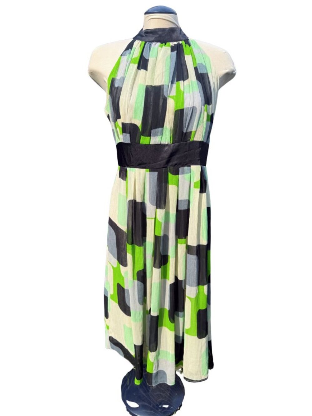Robert Louis Color Block Halter Midi Dress, Size L 🖤💚